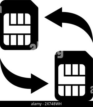 A simple icon depicting the transfer or migration of data between two SIM cards, representing connectivity, compatibility, and mobility Stock Vector