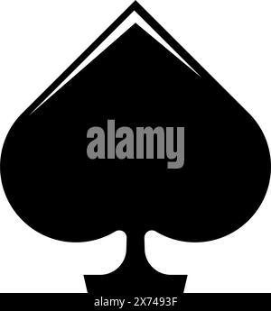A simple black and white icon depicting the spade symbol, a common playing card suit often associated with gambling, strategy, and adventure Stock Vector