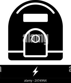 Black icon of a robot vacuum cleaner docked at its charging station, symbolizing modern home automation Stock Vector
