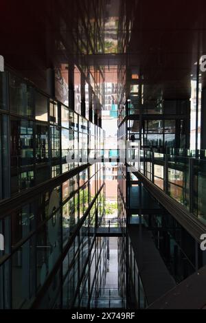 Perspective view of two walls of steel and glass Stock Photo
