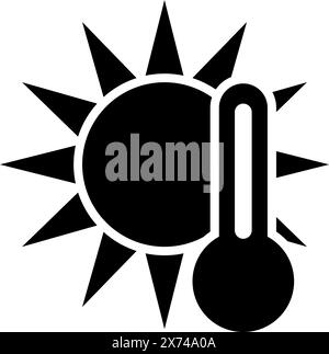 A minimalist black and white graphic icon depicting a thermometer shape combined with a sun symbol, representing weather, temperature, or environmenta Stock Vector