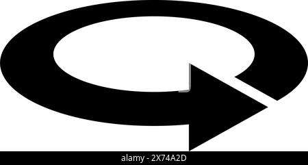 A simple black and white graphic icon depicting a circular arrow shape, representing the concept of rotation, repetition, or a continuous loop. Stock Vector