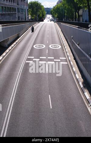 Aerial view of a road with low traffic in Madrid Stock Photo
