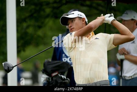 Louisville, United States. 17th May, 2024. Collin Morikawa hits a tee shot on the fifteenth hole during round two of the 2024 PGA Championship at Valhalla Golf Course on Friday, May 17, 2024 in Louisville, Kentucky. Photo by John Sommers II/UPI Credit: UPI/Alamy Live News Stock Photo
