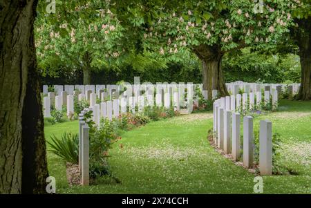 The Bayeux War Cemetery in Bayeux, France. This corner is the resting place for many non-British servicemen who gave their lives in 1944 on D-Day Stock Photo