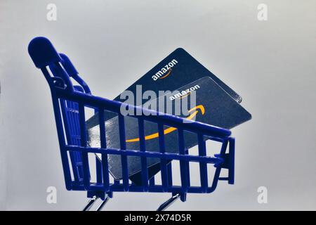 May 17th 2024, Florence, Italy , shopping cart with Amazon gift cards allows the recipient to purchase items from the Amazon.it website. Stock Photo