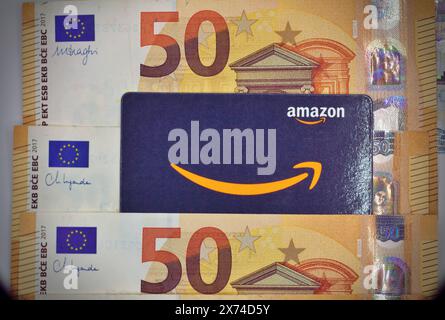 May 17th 2024, Florence, Italy , 100 Euros Amazon gift card allows the recipient to purchase items from the Amazon.com website. Stock Photo