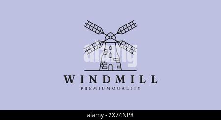 windmill line art logo vector illustration minimalist design Stock Vector
