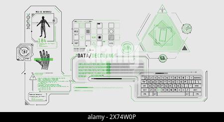 Futuristic HUD interface for entering and decoding personal data. Stock Vector