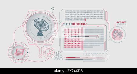 Interface screen for decoding radio telescope data. Stock Vector