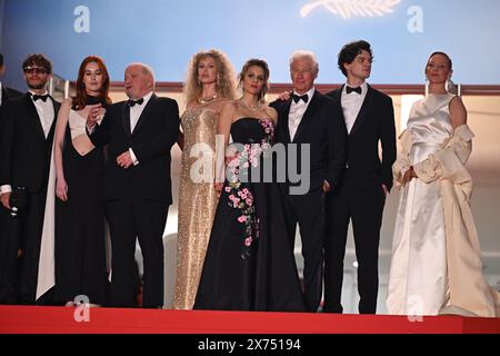 Penelope Mitchell (centre), Alejandra Silva and Richard Gere (to her left), Homer James Jigme Gere (second right) and Uma Thurman (right) arrive for the screening of the film 'Oh Canada' during the 77th Cannes Film Festival in Cannes, France. Picture date: Friday May 17, 2024. Stock Photo