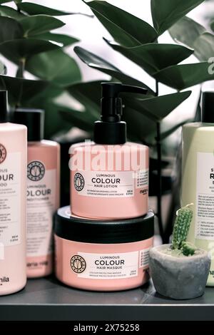 Tirana, Albania - 17 May 2024: Hair care products with natural leaves