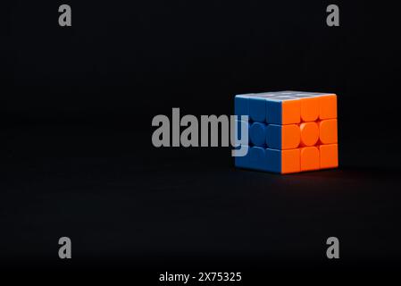 Salvador, Bahia, Brazil - May 15, 2024: Magic cube or Rubiks cube on white background. Invention by Hungarian architect Erno Rubik in 1974 Stock Photo