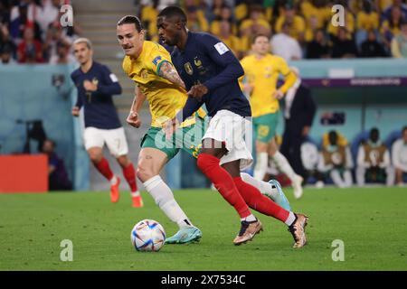 Doha, Qatar. 22th. november 2022. Ousmane Dembele in action during the match between France vs. Australia, Group D, Fifa World Cup Qatar 2022. Stock Photo