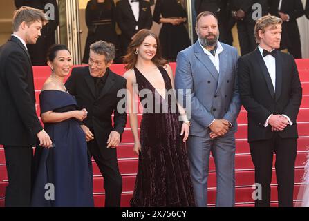 Greek director Yorgos Lanthimos, American actresses Emma Stone, Hong Chau, actors Jesse Plemons, Willem Dafoe and British actor Joe Aldwyn attend the premiere of Kinds Of Kindness at the 77th Cannes Film Festival in Cannes, France on Friday, May 17, 2024. Photo by Rune Hellestad/ UPI Stock Photo