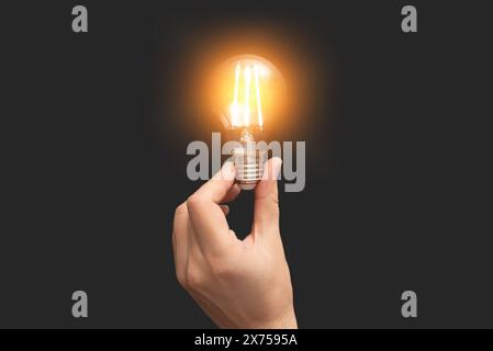Hand holding light bulb in the dark. Idea and creativity concept Stock Photo