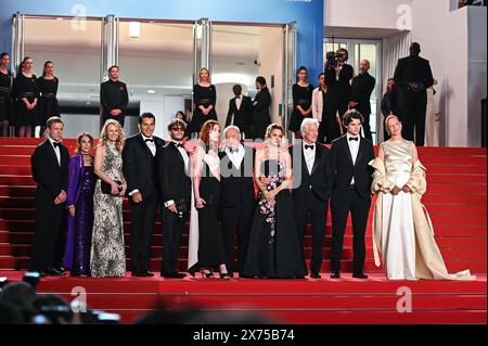 Cannes, France. 17th May, 2024. Scott Lastaiti, Luisa Law, Tiffany Boyle, a guest, Andrew Wonder, Taylor Jeanne, Paul Schrader, Alejandra Silva, Richard Gere, Homer James Jigme Gere, and Uma Thurman are attending the ''Oh, Canada'' Red Carpet at the 77th annual Cannes Film Festival at Palais des Festivals in Cannes, France, on May 17, 2024. (Photo by Stefanos Kyriazis/NurPhoto) Credit: NurPhoto SRL/Alamy Live News Stock Photo