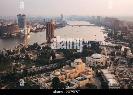 Aerial view of the Cairo island suburb of Zamalek in the River Nile ...
