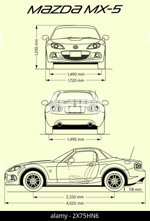 Mazda MX-5 2014 Car Blueprint Stock Vector