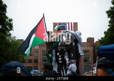 GWU, DC, USA - May 04, 2024: Pro-Palestine Protesters defaced the Statue of George Washington at George Washington University, DC Stock Photo