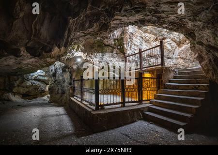 People visiting the sacred place, Eshab-i Kehf Cave ( Seven Sleepers Cave). The Seven Sleepers Ruins or Ashab-ı Kehf Cave located at Tarsus, Turkey, i Stock Photo