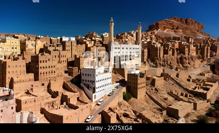 Al Hajarayn, or Hagarein, is a town in Wadi Dawan region in Hadhramaut Governorate, Yemen. It is famous for its dried mud buildings. Stock Photo