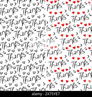 Thanks Hand drawn lettering Hearts shape and abstract decorative elements Seamless patterns Set of 2 Isolate EPS Vector Background Texture Wrapping, wallpaper or web, posters, banners design concept Stock Vector