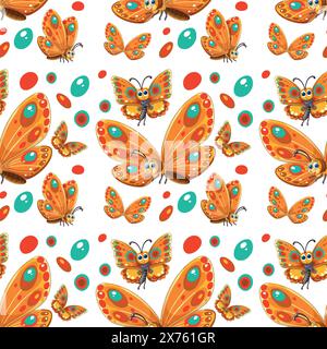 Vibrant butterflies and dots on a white background Stock Vector