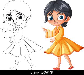 Smiling child in a yellow dress Stock Vector