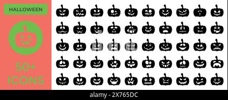 Halloween Pumpkin Faces: A Collection of Carved Pumpkins for Spooky Graphics Stock Vector