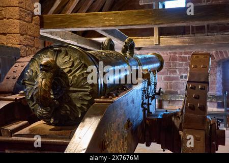 ORSCHWILLER, ALSACE, FRANCE - October,13,2023: Old cannon inside the Haut-Koenigsbourg castle in France located on top of the castle Stock Photo