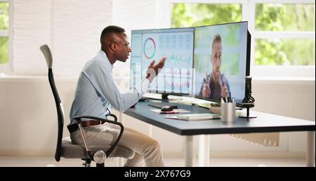 Digital Online Video Conference Webinar On Computer Stock Photo
