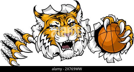 Wildcat Bobcat Basketball Animal Sport Team Mascot Stock Vector