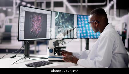 Research Lab Scientist Using Computer. Medical Science Stock Photo