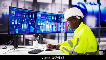 Engineer Operator Using Scada System At Industrial Plant Stock Photo
