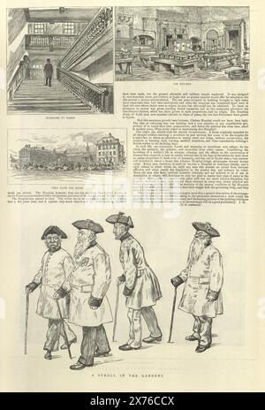 Sketches in the Royal Hospital Chelsea, an Old Soldiers' retirement home and nursing home for veterans of the British Army 1880s Stock Photo