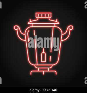 Traditional samovar neon line icon. National Russian hot water boiler. Vector illustration. Stock Vector