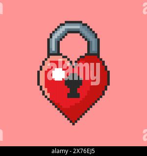 Vector Illustration of Padlock Heart with Pixel Art Design, perfect for game assets themed designs Stock Vector