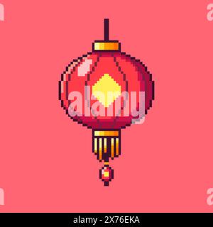 Vector Illustration of Lantern with Pixel Art Design, perfect for game assets themed designs Stock Vector