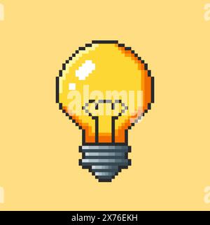Vector Illustration of Light bulb idea with Pixel Art Design, perfect for game assets themed designs Stock Vector