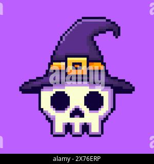 Vector Illustration of Skull hat halloween with Pixel Art Design, perfect for game assets themed designs Stock Vector