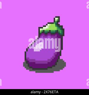 Vector Illustration of Eggplant with Pixel Art Design, perfect for game assets themed designs Stock Vector