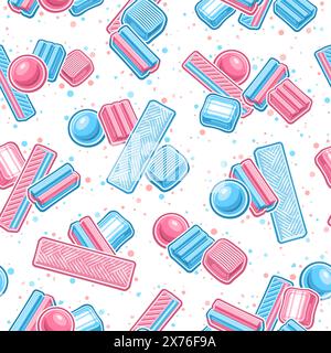 Vector Bubble Gum seamless pattern, fancy repeat background with illustration of different bubble gums and soft candies for bed linen, square poster w Stock Vector