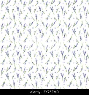 Hand-drawn watercolor illustration. Seamless floral pattern with lavender flowers. Floral background Stock Photo