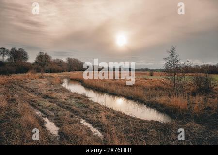 Typical Baltic Sea landscape, deep sun, horizon, rain, puddles, Laboe, Schleswig Holstein, Germany Stock Photo