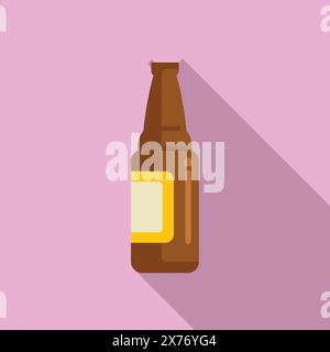 Vector illustration of a brown beer bottle in a modern flat design style with a pastel pink backdrop Stock Vector