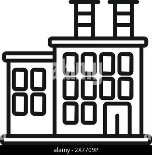 Minimalist industrial factory icon with clean lines, scalable vector art, and stylized smokestacks in black and white. Perfect for manufacturing, engineering, and environmental issues Stock Vector