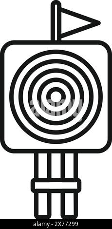 Black and white line art icon of an archery target with a victory flag Stock Vector