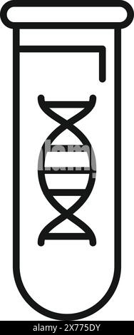 Simplified black line icon of a test tube with a dna helix inside, suitable for science and medical themes Stock Vector