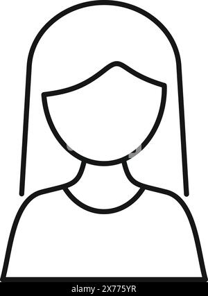 Minimalistic black and white female avatar icon with simple line drawing and stylized graphic design for user profile on digital and social media platforms Stock Vector